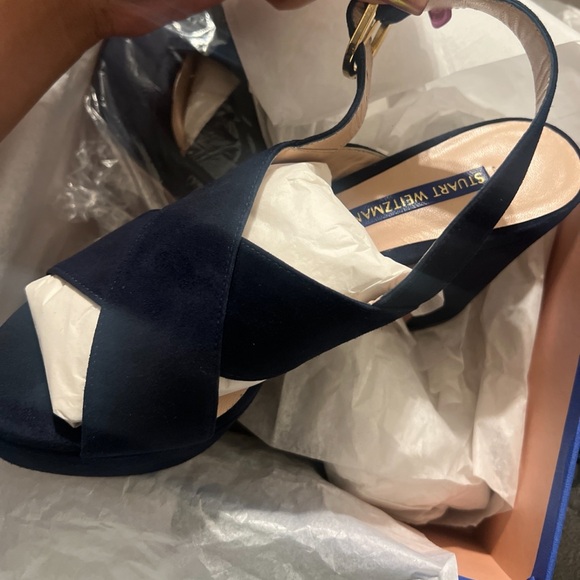 Stuart Weitzman Jerry Platform Sandal NICE BLUE SUEDE NEW size 5 - Picture 3 of 6